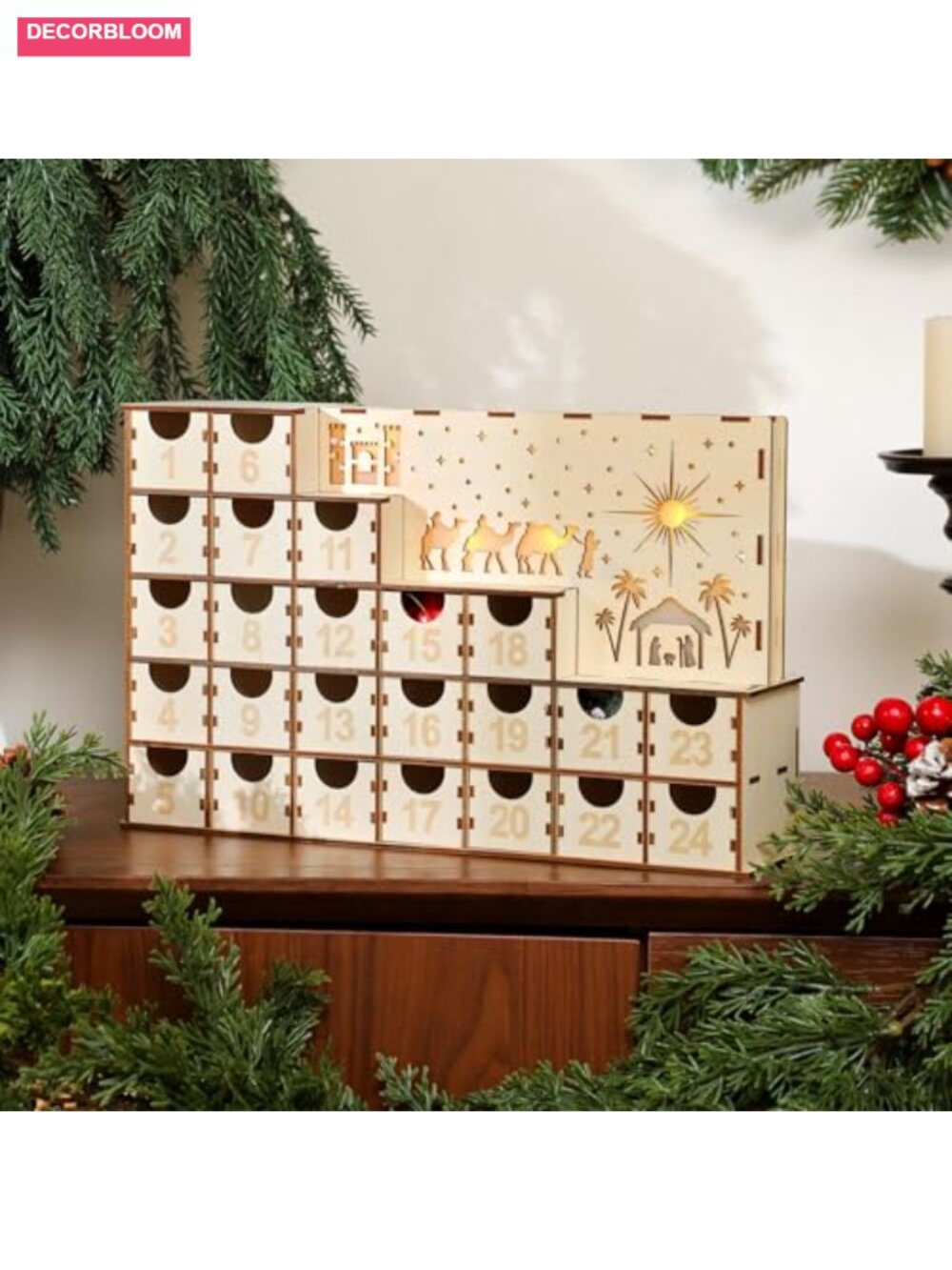 Wood Advent Calendar 24 Drawers Countdown Christmas Nativity DIY Large